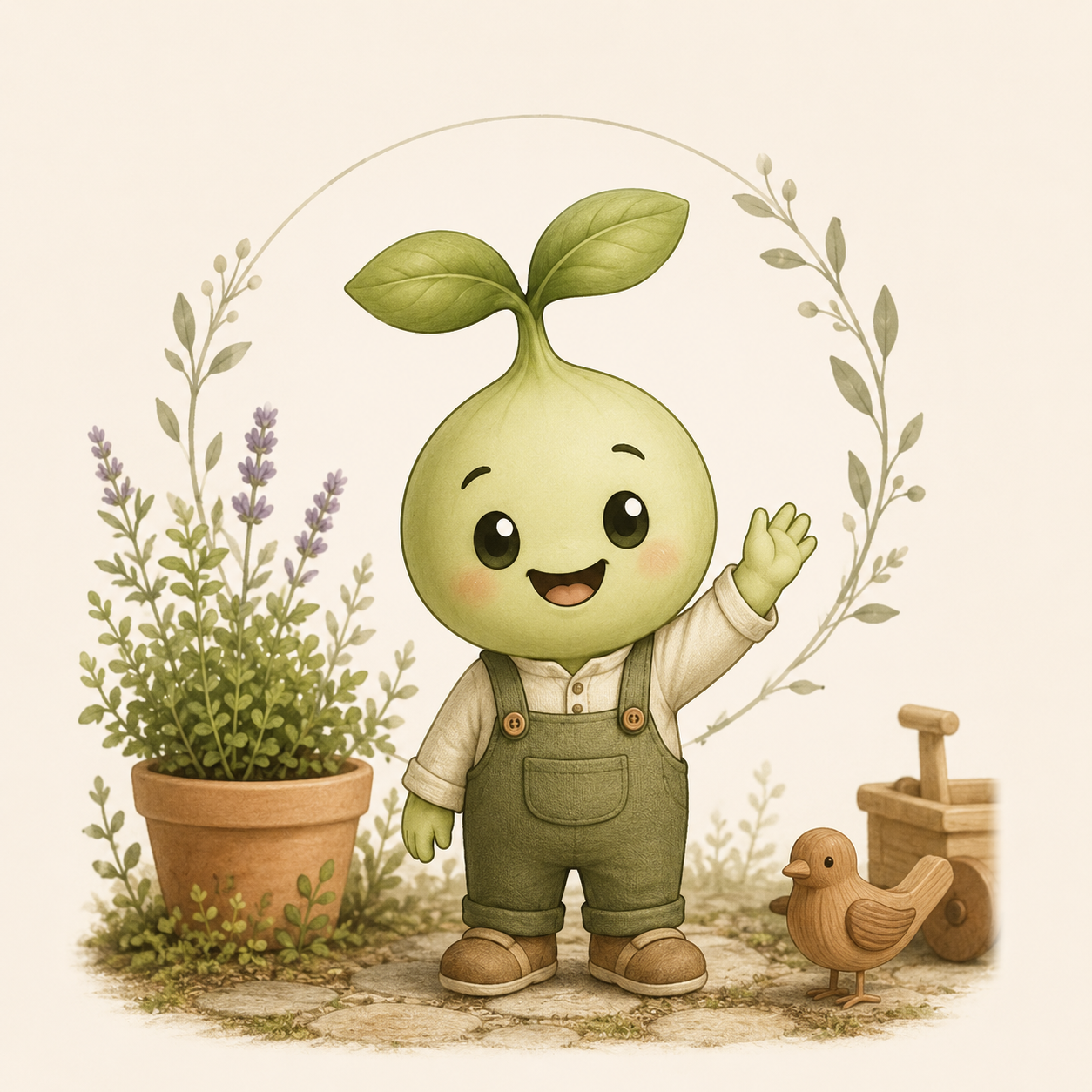 Mr Sprout in the Forest Sprout workshop with handcrafted wooden toys
